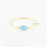 Elegant Bracelet, Blue Chalcedony 9x18mm Hexagon Gemstone Silver Bangle, Chalcedony Gold Plated Bezel Set Bracelet, Gift For Girlfriend